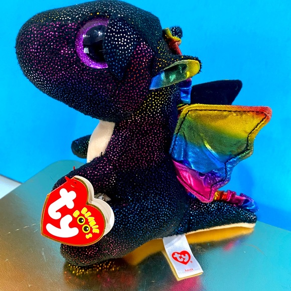 TY BEANIE BOOS NWT 2018 COLLECTIBLE ANORA SPARKLY RAINBOW BLACK WINGED DRAGON 6” - Picture 5 of 14